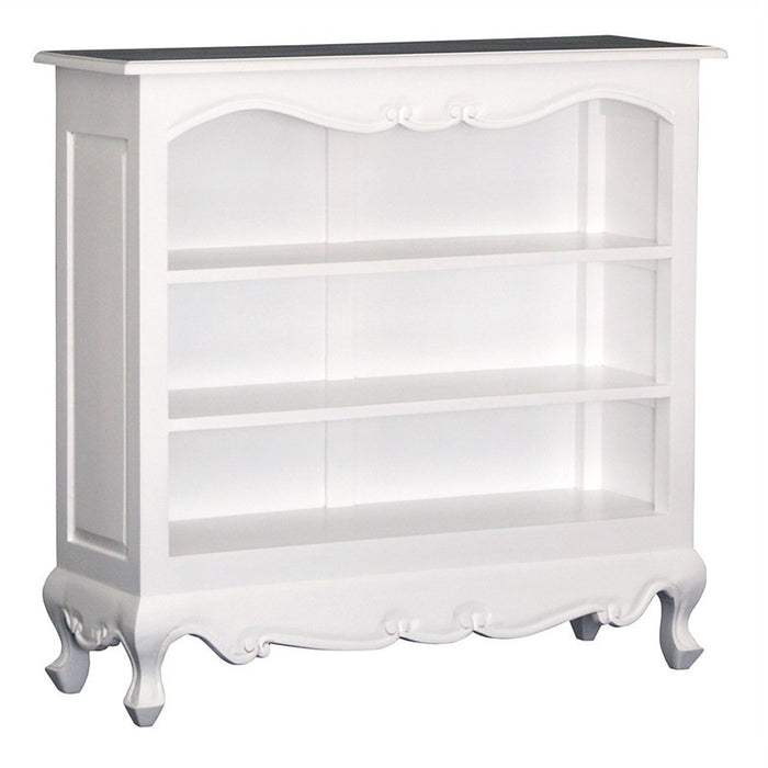 French Queen Anna Solid Teak Timber Lowline Bookcase, White and Natural Colour Top