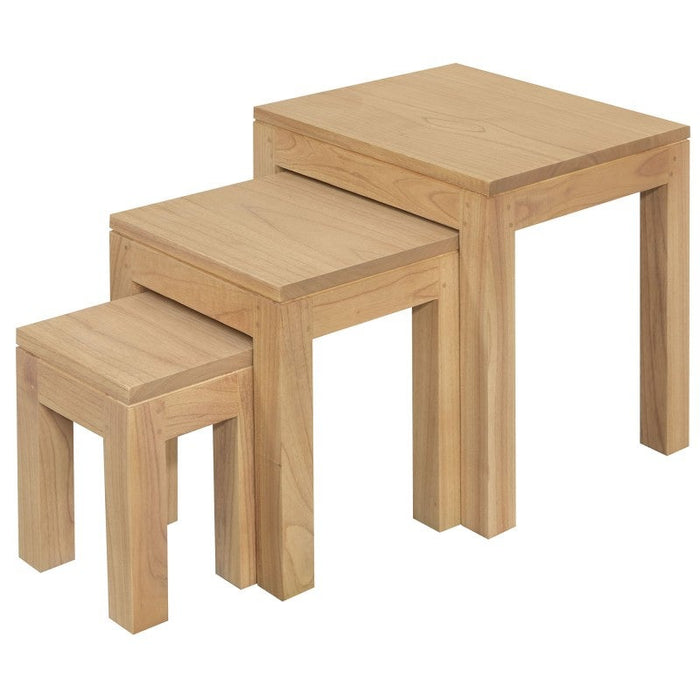 Amsterdam Netherlands 3 Piece Teak Wood Nested Table Set, Natural